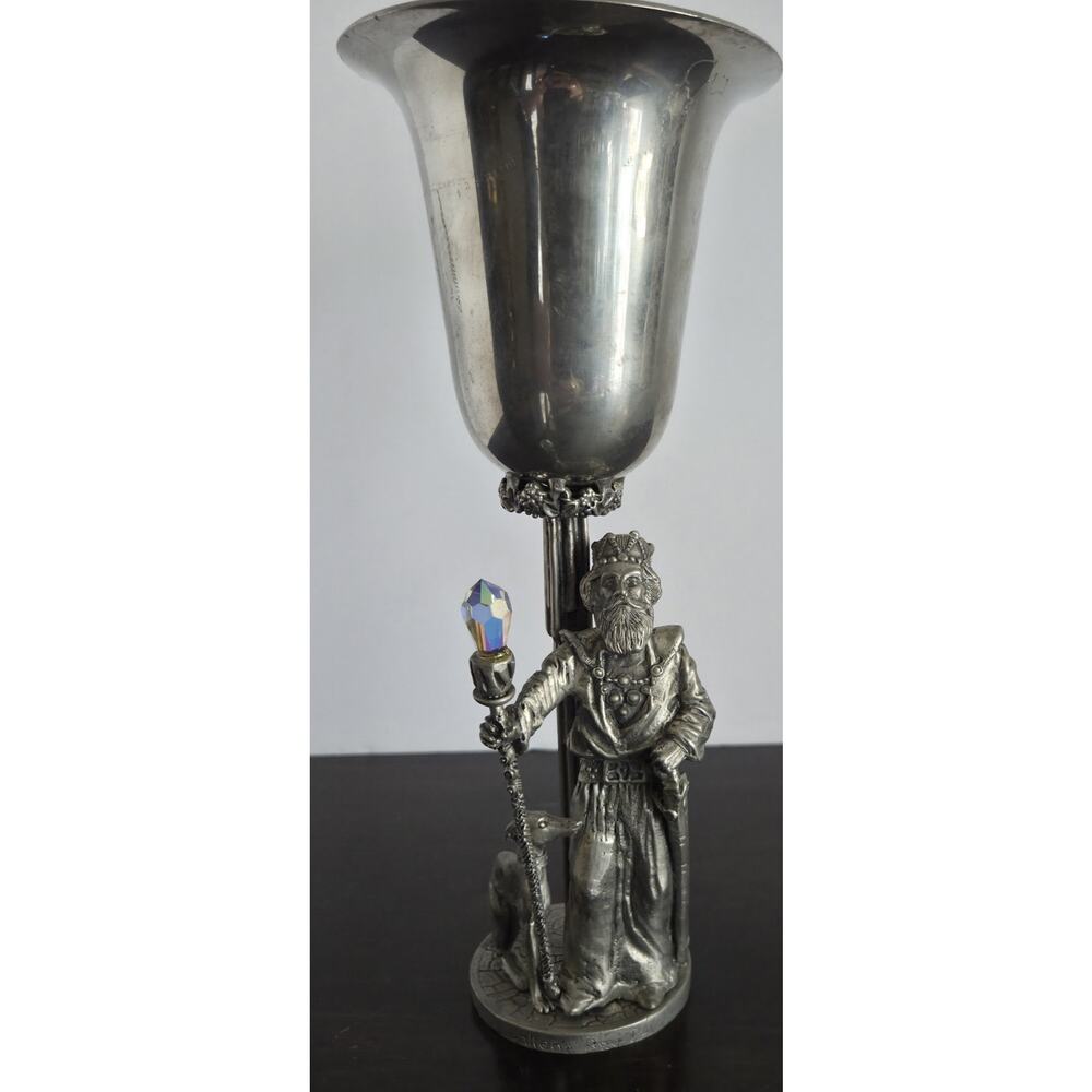 Vtg '85 Ballena Bay Pewter Goblet King Arthur Crystal Accent 10 Oz 9.5" Tall